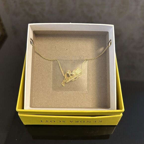 Kendra Scott‎ Eva Framed Pendant Necklace Blue Glass 14k Gold Plated Dainty - Picture 3 of 5